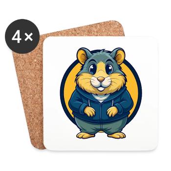 Hamster Kawaii Mascot Cartoon Clipart Logo Badge - Coasters (set of 4) - white - Front