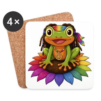 Rasta Frog on Sunflower Blossom Peace Sign - Coasters (set of 4) - white - Front
