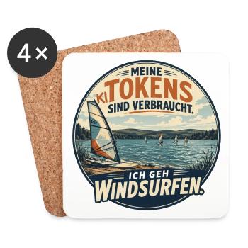KI Tokens verbraucht – Ich geh Windsurfen - Untersetzer (4er-Set) - Weiß - Vorne