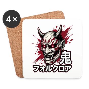 Oni Folklore Maske mit Blutspritzer - Untersetzer (4er-Set) - Weiß - Vorne