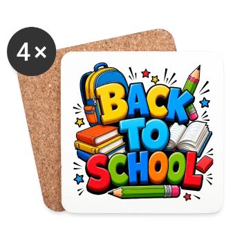Colorful Back to School Supplies - Coasters (set of 4) - white - Front