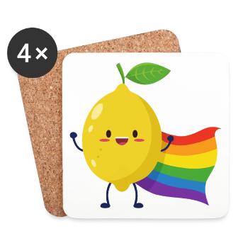 Citron avec une cape arc-en-ciel - Dessous de verre (lot de 4) - blanc - Devant