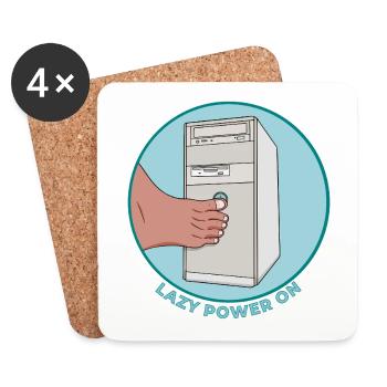 Lazy Power On Retro PC Tower Toe Press Funny Tech - Coasters (set of 4) - white - Front