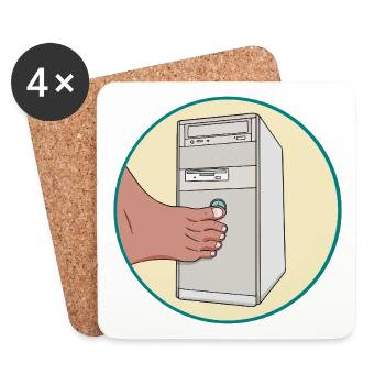 Retro 90s PC Power Button Toe Press Funny Tech - Coasters (set of 4) - white - Front