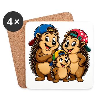 Funny hedgehog family with baseball cap - Coasters (set of 4) - white - Front