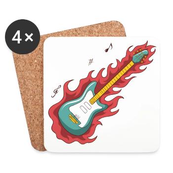 Guitar On Fire Funny Gift T-Shirt - Coasters (set of 4) - white - Front