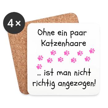 OHNE KATZENHAARE, KATZE, CATLOVER, KATZEN, CAT - Untersetzer (4er-Set) - Weiß - Vorne