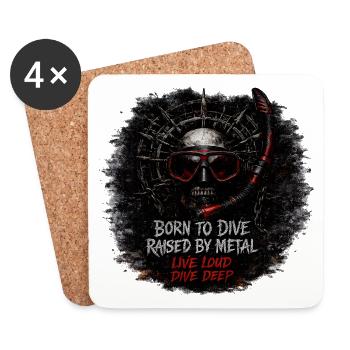 Né pour plonger, élevé par le métal – Skull Diver Metal - Dessous de verre (lot de 4) - blanc - Devant