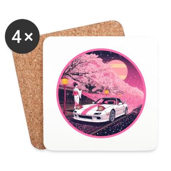 Retro 90er JDM Roadster Geisha Sakura Emblem - Untersetzer (4er-Set) - Weiß - Vorne
