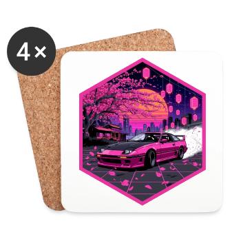 Retro 90er JDM S13 Sakura Lanterns Hex-Emblem - Untersetzer (4er-Set) - Weiß - Vorne