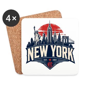 Graphisme rétro de la Skyline de New York - Dessous de verre (lot de 4) - blanc - Devant