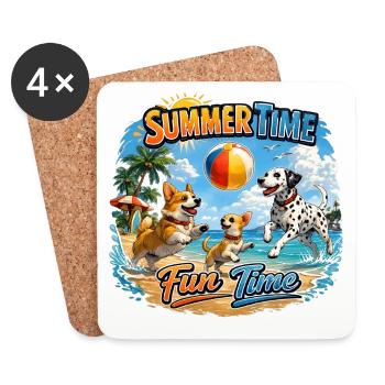 Summertime: Dogs playing on the beach - Coasters (set of 4) - white - Front