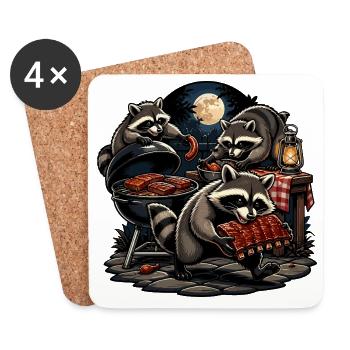 Nocturnal raccoon barbecue night - Coasters (set of 4) - white - Front