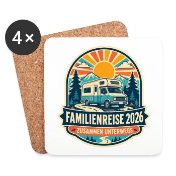 Familienreise 2026 Camper Vintage - Untersetzer (4er-Set) - Weiß - Vorne