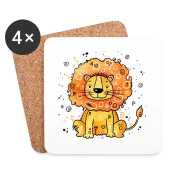 Doodle lion in orange fur - Coasters (set of 4) - white - Front