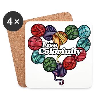 Cœur de laine vivant et colorée - Dessous de verre (lot de 4) - blanc - Devant