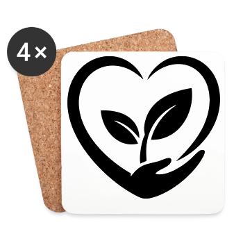 Gardener, Heart, Hand and Plant, Plant Love - Coasters (set of 4) - white - Front