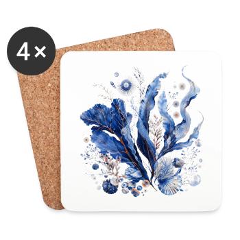 Herbier cyanotype abyssal - Dessous de verre (lot de 4) - blanc - Devant