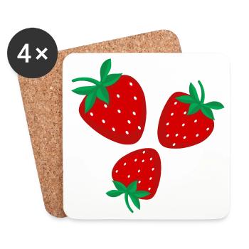 Three bright red strawberries - Coasters (set of 4) - white - Front