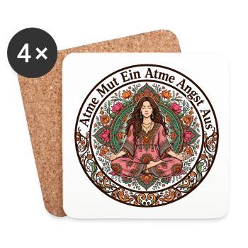 Atme Mut Ein Angst Aus Bunt Yoga - Untersetzer (4er-Set) - Weiß - Vorne