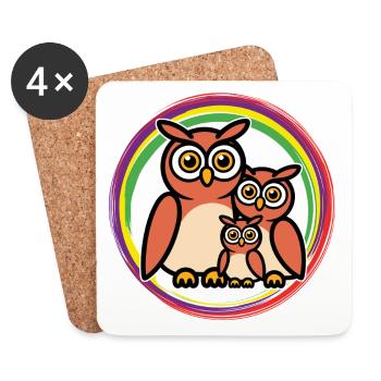 hiboux dessin animé - Dessous de verre (lot de 4) - blanc - Devant