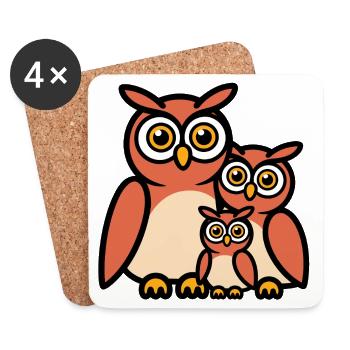Famille de hiboux - Dessous de verre (lot de 4) - blanc - Devant