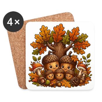 Acorn family in the autumn forest - Coasters (set of 4) - white - Front