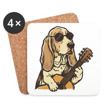 Hippy Beagle Guitar Dog - Dessous de verre (lot de 4) - blanc - Devant