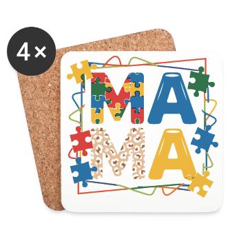  MAMA Puzzle Teil Autismus Herz Bunte Puzzleteile - Untersetzer (4er-Set) - Weiß - Vorne
