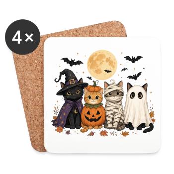 Halloween Katzen Hexe Kürbis Mumie Geist Kostüm - Untersetzer (4er-Set) - Weiß - Vorne