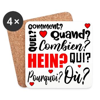 mots interrogatifs - français - Dessous de verre (lot de 4) - blanc - Devant