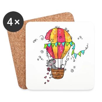 Heart Balloon: Mouse in the Basket - Coasters (set of 4) - white - Front