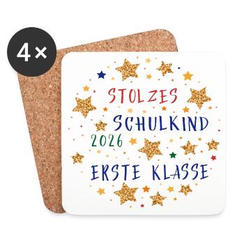 Stolzes Schulkind Erste Klasse 2026 - Untersetzer (4er-Set) - Weiß - Vorne