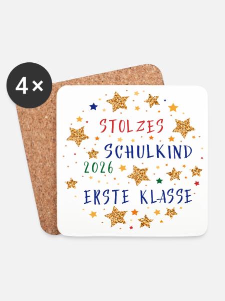 Stolzes Schulkind Erste Klasse 2026 - Untersetzer (4er-Set) - Weiß