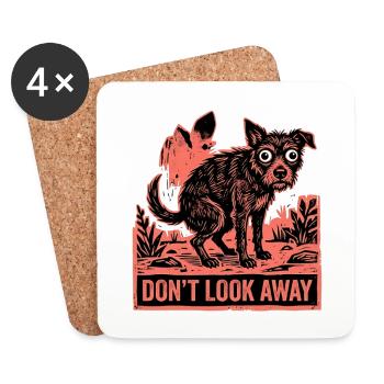 Don't Look Away Funny Pooping Dog Meme - Coasters (set of 4) - white - Front