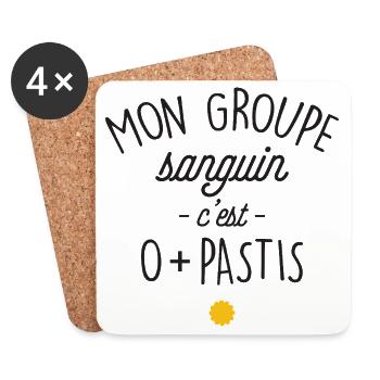 Mon Groupe Sanguin C Est 0 Pastis T-Shirt Cadea... - Dessous de verre (lot de 4) - blanc - Devant