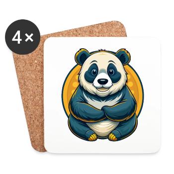 Panda Kawaii Maskottchen-Cartoon-Charakter-Clipart-Logo - Untersetzer (4er-Set) - Weiß - Vorne