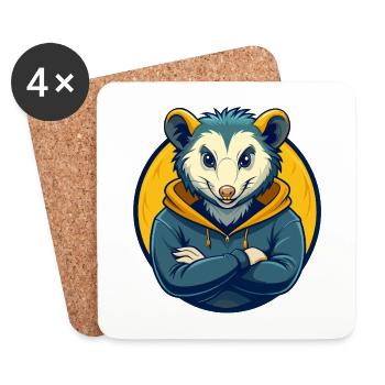 Opossum Kawaii Maskottchen Cartoon Clipart Logo Abzeichen - Untersetzer (4er-Set) - Weiß - Vorne