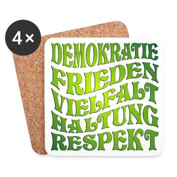 DEMOKRATIE - HALTUNG GRÜN - Untersetzer (4er-Set) - Weiß - Vorne