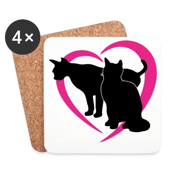 Black Cat Silhouettes in Pink Heart Logo - Coasters (set of 4) - white - Front