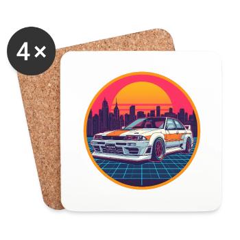 Retro 80er JDM Limousine Neon Cyber City Emblem - Untersetzer (4er-Set) - Weiß - Vorne