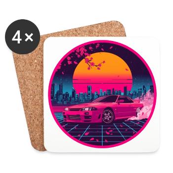 Retro 90er JDM R33 Sakura City Raster-Emblem - Untersetzer (4er-Set) - Weiß - Vorne