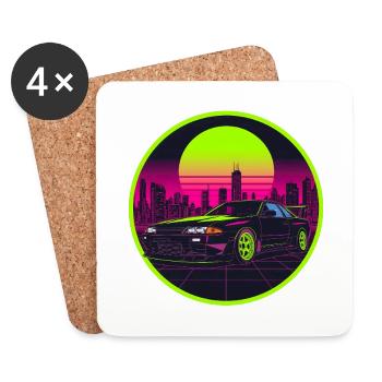 90er Synthwave R32 Retro JDM Neon Sun Aufkleber - Untersetzer (4er-Set) - Weiß - Vorne