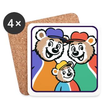 Famille d’ours aux chapeaux colorés - Dessous de verre (lot de 4) - blanc - Devant