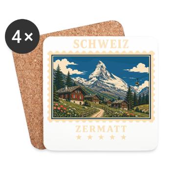 Schweiz Zermatt Vintage Reisemarke - Untersetzer (4er-Set) - Weiß - Vorne