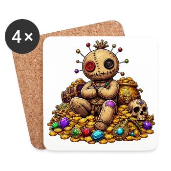 Sewn Voodoo Doll Treasure Pirate in Gold - Coasters (set of 4) - white - Front