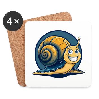 Snail Kawaii Maskottchen Cartoon-Charakter-Clipart-Logo - Untersetzer (4er-Set) - Weiß - Vorne