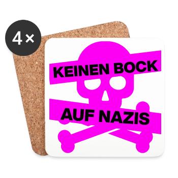 KEINEN BOCK AUF NAZIS, NO NZS, NO AFD, PINK SKULL - Untersetzer (4er-Set) - Weiß - Vorne