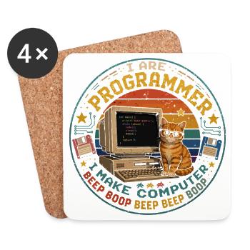 Chat Programmeur Informatique Humour Vintage Retro - Dessous de verre (lot de 4) - blanc - Devant