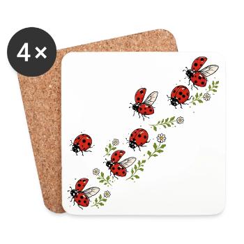 Flight of ladybugs and flowers in the countryside - Coasters (set of 4) - white - Front
